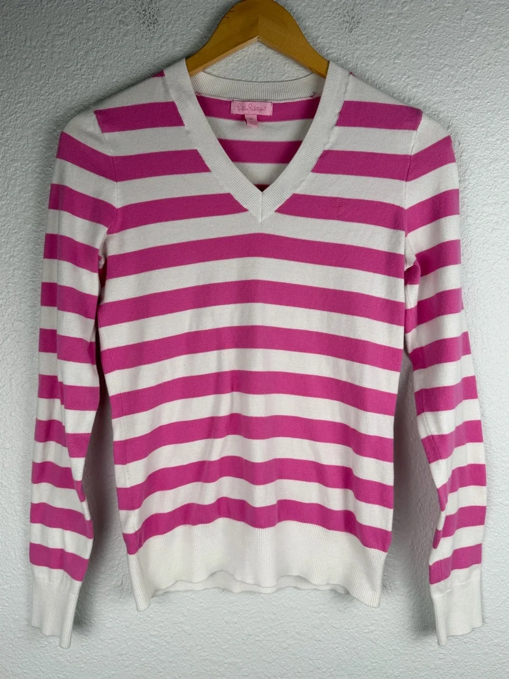Lilly Pulitzer pink and white striped long-sleeve knit sweater cotton blend XS